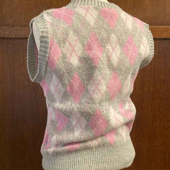 Vintage Centennial Knits Ltd Pink and Grey Checkered Vest - Picture 2 of 2